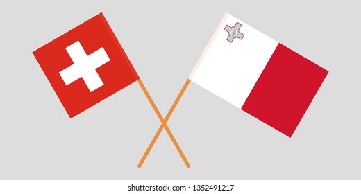 Malta and Switzerland. The Maltese and Swiss flags. Official colors. Correct proportion. Vector illustration
