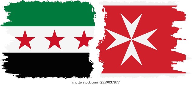 Malta and Syrian Revolution grunge flags connection, vector