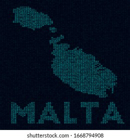 Malta tech map. Island symbol in digital style. Cyber map of Malta with island name. Elegant vector illustration.