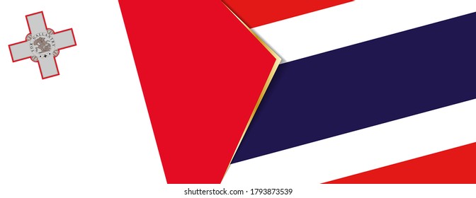 Malta and Thailand flags, two vector flags symbol of relationship or confrontation.