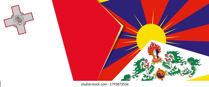 Banderas de Malta y del Tíbet, dos banderas vectoriales símbolo de relación o enfrentamiento.