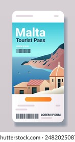 Malta tourist pass with coastal scenery buildings sea and cliffs travel concept