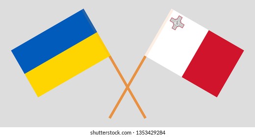 Malta and Ukraine. The Maltese and Ukrainian flags. Official colors. Correct proportion. Vector illustration
