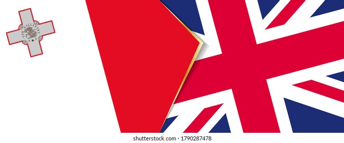 Malta and United Kingdom flags, two vector flags symbol of relationship or confrontation.
