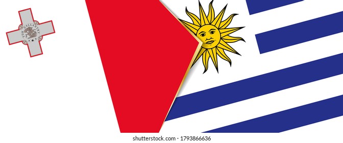Malta and Uruguay flags, two vector flags symbol of relationship or confrontation.