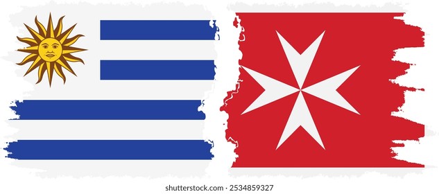 Conexión de banderas grunge de Malta y Uruguay, Vector