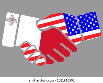 Malta and USA flags Handshake vector