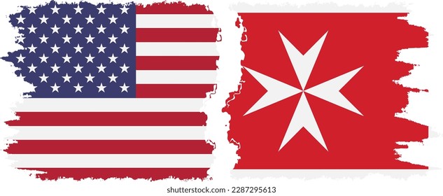 Malta and USA grunge flags connection, vector