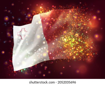 Malta, vector 3d flag on pink purple background with lighting and flares