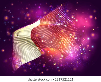 Malta, indicador vectorial 3d sobre fondo púrpura rosa con iluminación y bengalas