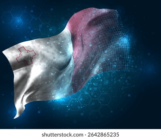 Malta, vector 3d flag virtual triangular polygons on a blue background
