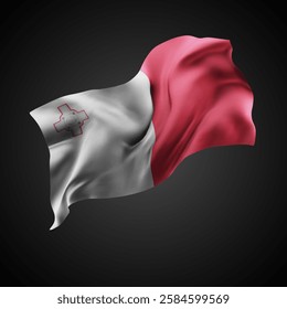 Malta, vector 3d flag with waves on a black background