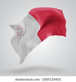 Malta, vector 3d flag with waves on a white background