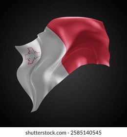 Malta, vector 3d flag with waves on a black background