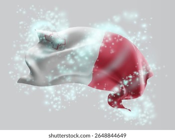 Malta, vector 3d flag in whirlwind of magical radiance