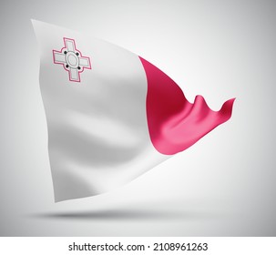 Malta, vector flag with waves and bends waving in the wind on a white background.