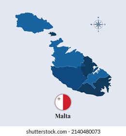Malta vector map and flag, Flag map of Malta, vector