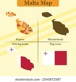 Malta vector map with regions black silhouette flag overlay and standalone flag ideal for educational materials infographics and design projects showcasing Azerbaijan geography and identity