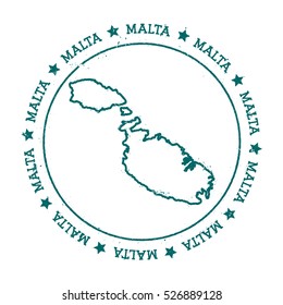 Malta vector map. Retro vintage insignia with island map. Distressed travel stamp with Malta text wrapped around a circle and stars. Malta map vector illustration.