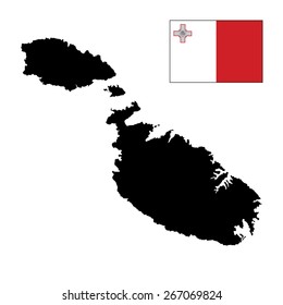 Malta vector map silhouette isolated on white background. Malta coat of arms, seal, national emblem, isolated on white background. Vector flag of Malta in official colors and Proportion Correctly.