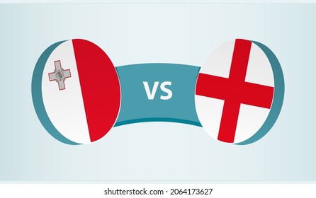 Malta versus Inglaterra, concepto de competición deportiva en equipo. Bandera redonda de países.