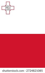 Bandera de la Vertical de Malta en colores, dimensiones y Relación de aspecto oficiales. Bandera de Vector que simboliza el orgullo nacional, la identidad, el patrimonio, el patriotismo y la autoridad