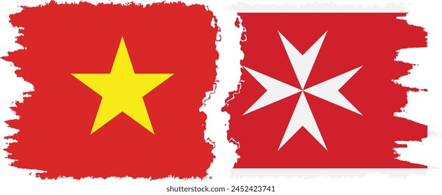 Malta and Vietnam grunge flags connection, vector