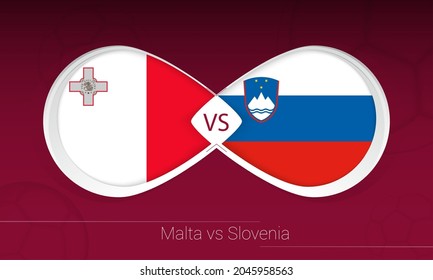 Malta vs Slovenia Versus icon on Football background. Vector illustration.