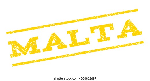 Malta watermark stamp. Text caption between parallel lines with grunge design style. Rubber seal stamp with scratched texture. Vector yellow color ink imprint on a white background.
