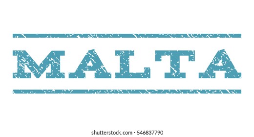 Malta watermark stamp. Text caption between horizontal parallel lines with grunge design style. Rubber seal stamp with scratched texture. Vector cyan color ink imprint on a white background.