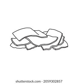 Pasta maltagliati, fideos finos irregulares en forma de parodia en la ilustración vectorial de boceto aislada en fondo blanco. Comida tradicional italiana para restaurantes o cafés, receta, menú