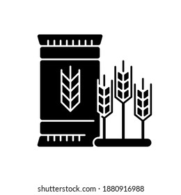 Malted barley black glyph icon. Herbal ingredient for brewing. Brewery for beer production. System for processing grain. Silhouette symbol on white space. Vector isolated illustration