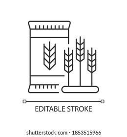Malted barley pixel perfect linear icon. Herbal ingredient for brewing. Beer production. Thin line customizable illustration. Contour symbol. Vector isolated outline drawing. Editable stroke