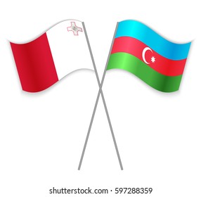 Maltese and Azerbaijani crossed flags. Malta combined with Azerbaijan isolated on white. Language learning, international business or travel concept.