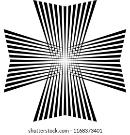 Maltese cross, with art from the rays of the stripes, vector symbol of victory and power