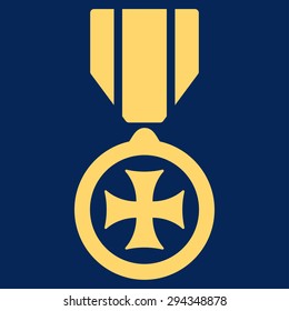 Maltese cross icon from Competition & Success Bicolor Icon Set. Vector style: flat symbols, yellow color, rounded angles, blue background.