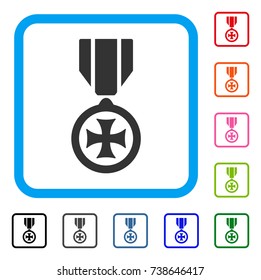 Maltese Cross icon. Flat grey iconic symbol inside a light blue rounded rectangular frame. Black, gray, green, blue, red, orange color variants of Maltese Cross vector.