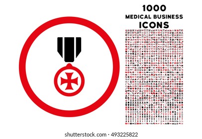Maltese Cross rounded vector bicolor icon with 1000 medical business icons. Set style is flat pictograms, intensive red and black colors, white background.