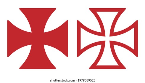 Maltese Cross Vector Shape Symbol. Christianity Sign. Christian Religion Icon. Catholic And Protestant Faith Logo Or Image. Teutonic Crusader Label. Gothic Crusade Crucifix.
