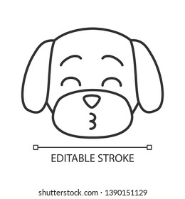 Maltese cute kawaii linear character. Thin line icon. Dog with kissing muzzle. Animal with smiling eyes. Happy domestic doggie. Vector isolated outline illustration. Editable stroke