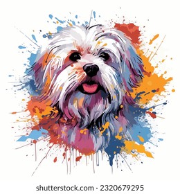 Maltese dog colorful splash art graphic vector