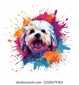 Maltese dog colorful splash art graphic vector