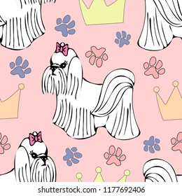Maltese dog crown seamless pattern vector art