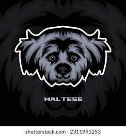 Ilustración del material vectorial de la cara del perro maltés, logotipo de la mascota del perro, vector del logotipo de la cara del perro