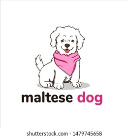 Maltese dog wear pink bandanas and vector design elements, cartoons, characters, dog fashion designs, and logo illustrations.