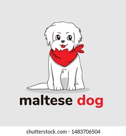 Maltese dog wear red bandanas and vector design elements, cartoons, characters, dog fashion designs, and logo illustrations.