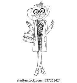 maltese doggy girl dressed up in glamour style, fashion animal illustration