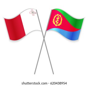 Maltese and Eritrean crossed flags. Malta combined with Eritrea isolated on white. Language learning, international business or travel concept.