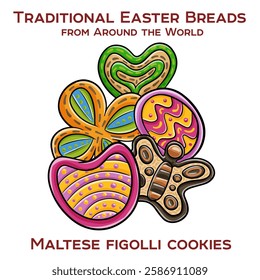 Maltese figolli are traditional almond-based cookies, often shaped like symbols of Easter, such as rabbits or hearts, and decorated with colorful icing.