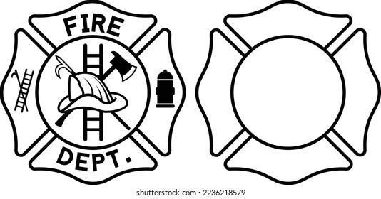 Maltese firefighter cross complete and empty vector graphic. Editable stroke.